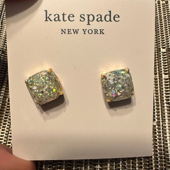 Kate Spade Glitter Stud Earring Mini Square Silver Opal Designer Jewelry Studs - Picture 13 of 13